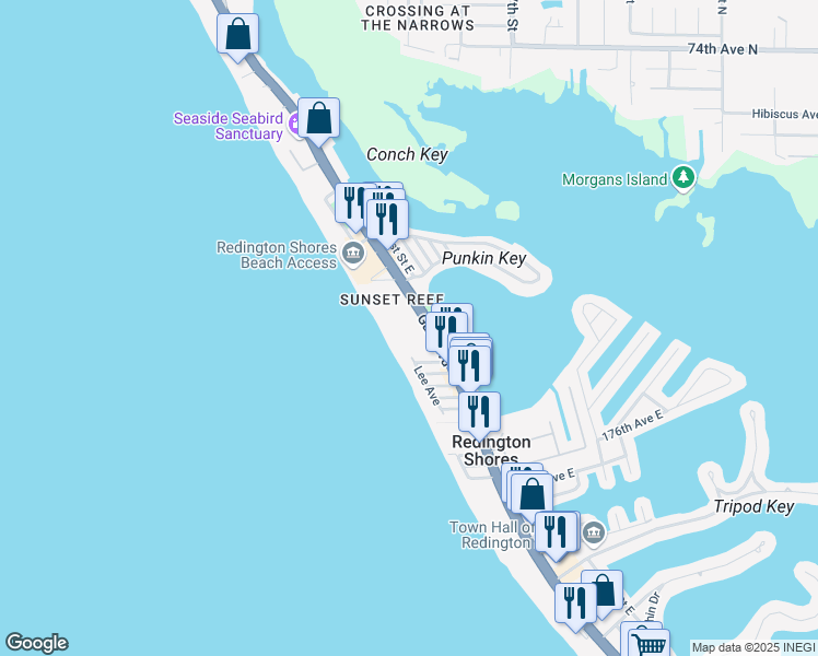 map of restaurants, bars, coffee shops, grocery stores, and more near 17920 Gulf Boulevard in Redington Shores