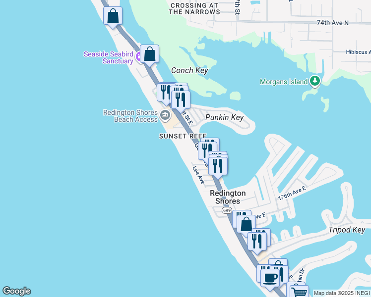 map of restaurants, bars, coffee shops, grocery stores, and more near 17920 Gulf Boulevard in Redington Shores