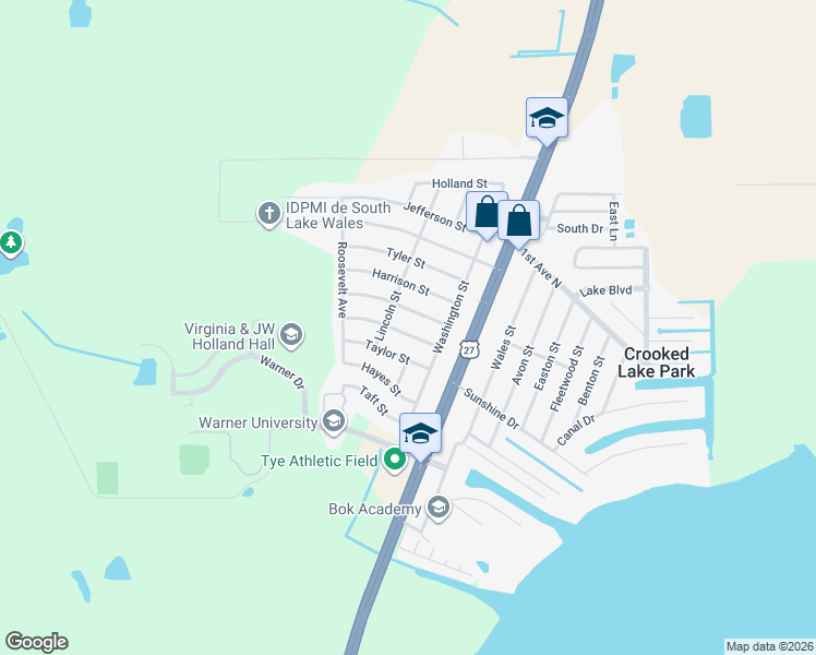 map of restaurants, bars, coffee shops, grocery stores, and more near 140 Grant Street in Lake Wales