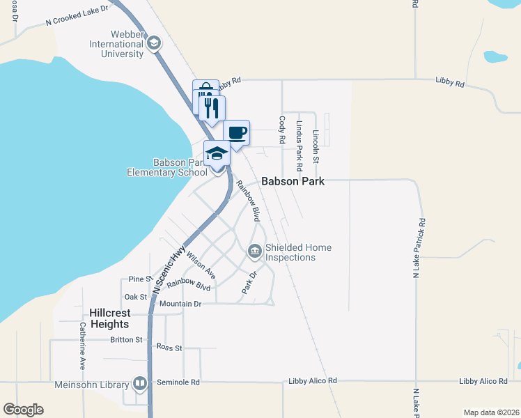 map of restaurants, bars, coffee shops, grocery stores, and more near 670 Rainbow Boulevard in Babson Park