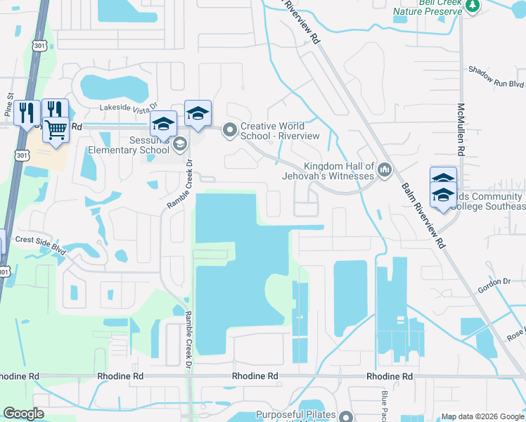 map of restaurants, bars, coffee shops, grocery stores, and more near 11407 Laurel Brook Court in Riverview