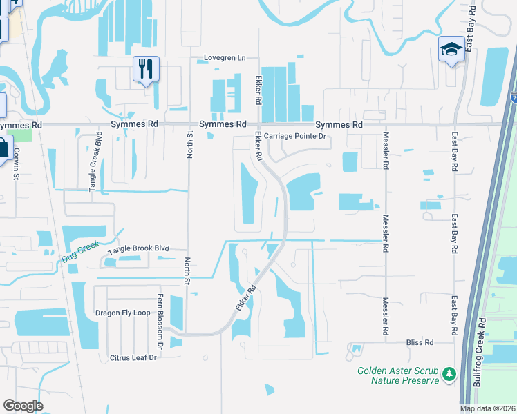 map of restaurants, bars, coffee shops, grocery stores, and more near 7821 Carriage Pointe Drive in Gibsonton