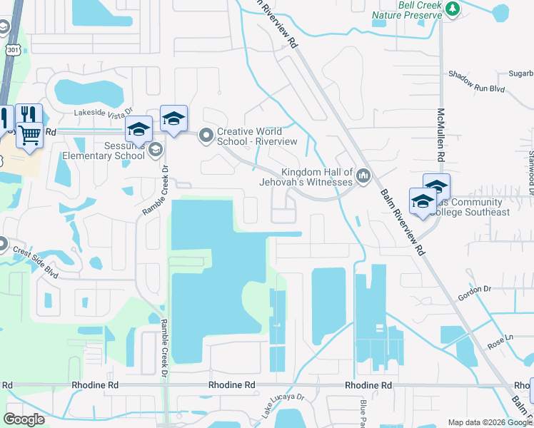 map of restaurants, bars, coffee shops, grocery stores, and more near 11503 Mountain Bay Drive in Riverview