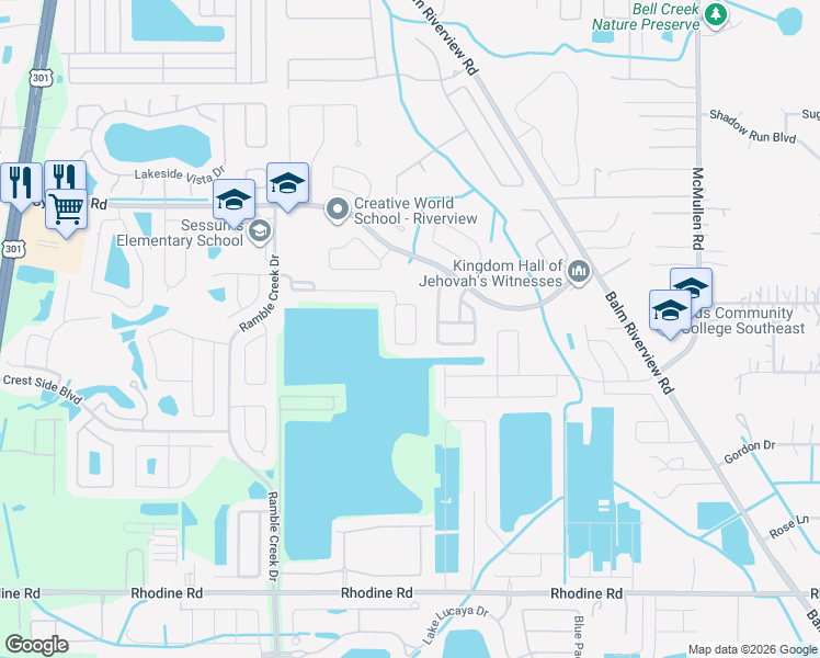 map of restaurants, bars, coffee shops, grocery stores, and more near 11436 Laurel Brook Court in Riverview