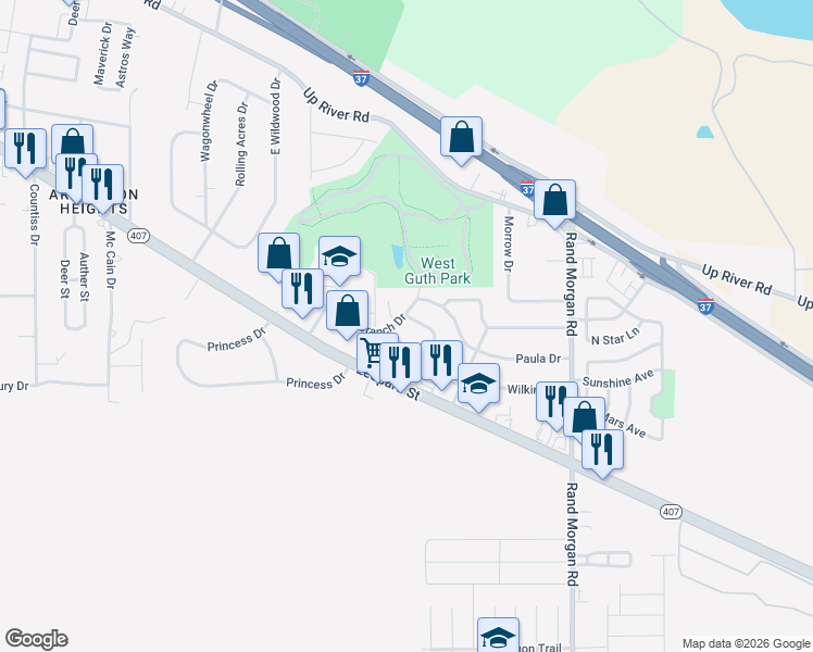 map of restaurants, bars, coffee shops, grocery stores, and more near 2650 Linn Street in Corpus Christi