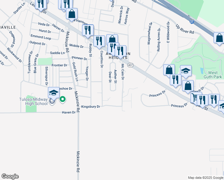 map of restaurants, bars, coffee shops, grocery stores, and more near 2608 Deer Street in Corpus Christi
