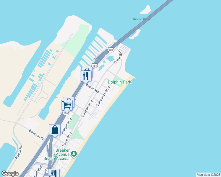 map of restaurants, bars, coffee shops, grocery stores, and more near 4606 Gulfbreeze Boulevard in Corpus Christi