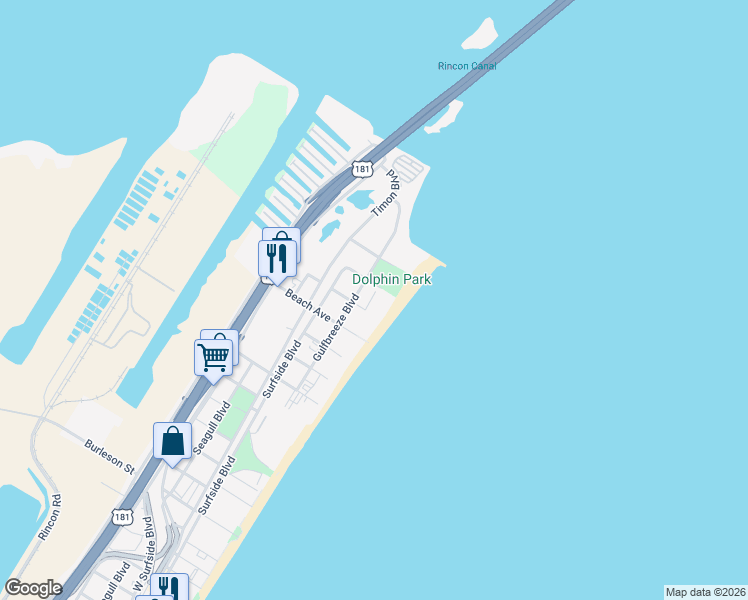 map of restaurants, bars, coffee shops, grocery stores, and more near 202 Reef Avenue in Corpus Christi