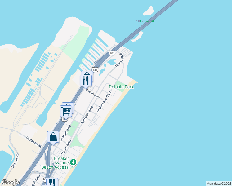 map of restaurants, bars, coffee shops, grocery stores, and more near 4606 Gulfbreeze Boulevard in Corpus Christi