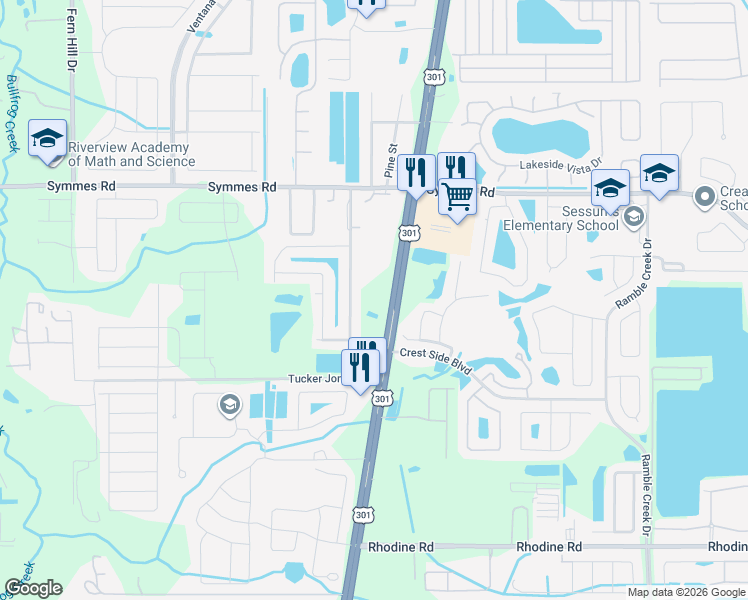 map of restaurants, bars, coffee shops, grocery stores, and more near 11769 U.S. 301 in Riverview