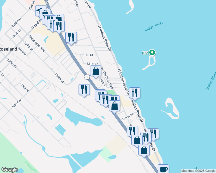 map of restaurants, bars, coffee shops, grocery stores, and more near 7406 129th Street in Sebastian