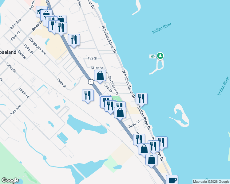 map of restaurants, bars, coffee shops, grocery stores, and more near 7406 129th Street in Sebastian