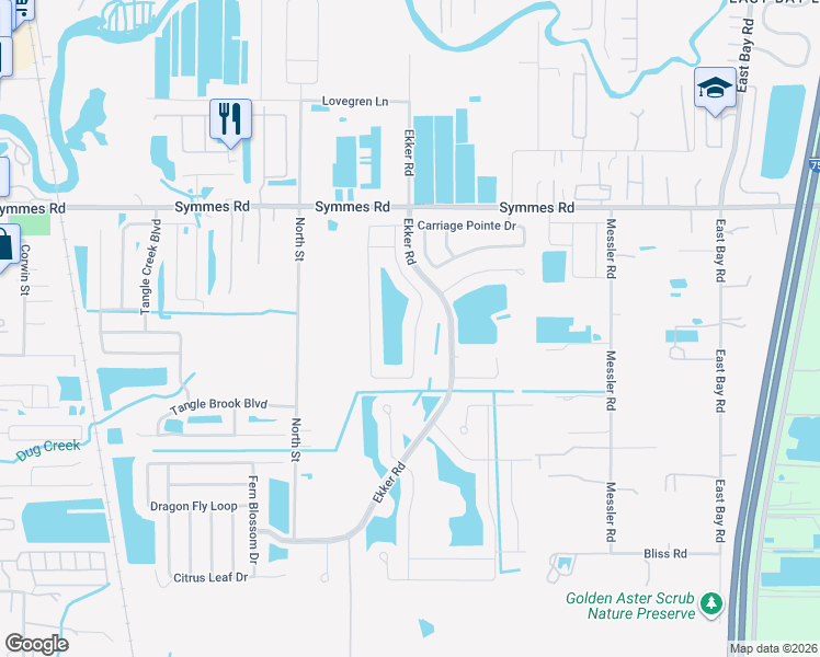 map of restaurants, bars, coffee shops, grocery stores, and more near 7821 Carriage Pointe Drive in Gibsonton