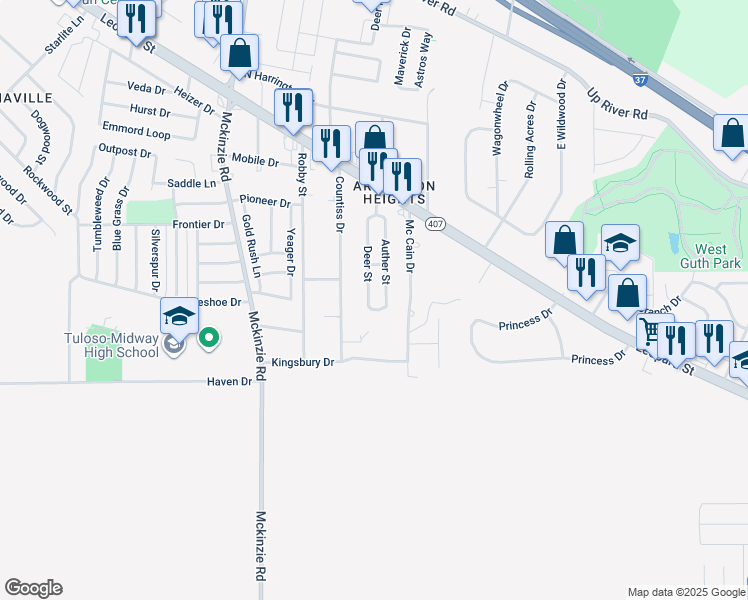 map of restaurants, bars, coffee shops, grocery stores, and more near 2608 Deer Street in Corpus Christi