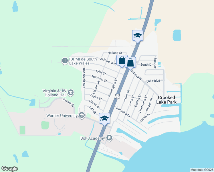 map of restaurants, bars, coffee shops, grocery stores, and more near 116 Pierce Street in Lake Wales