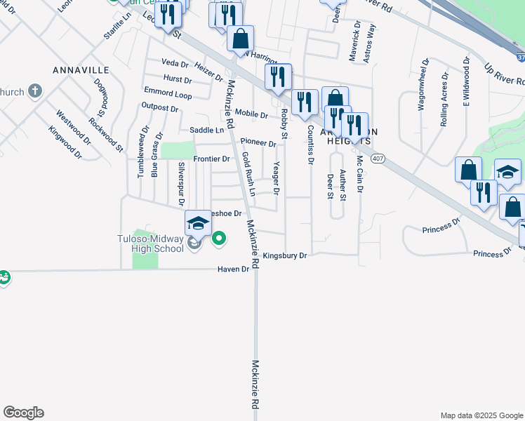 map of restaurants, bars, coffee shops, grocery stores, and more near 2742 McKinzie Road in Corpus Christi