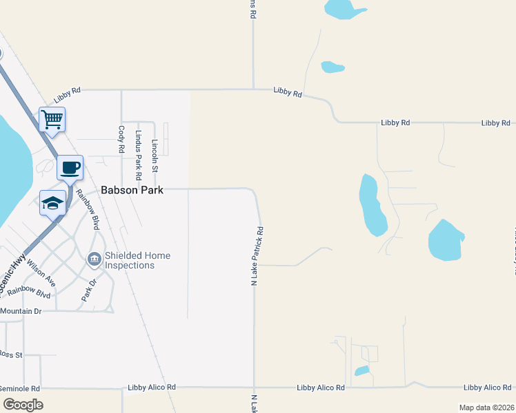 map of restaurants, bars, coffee shops, grocery stores, and more near 192 North Lake Patrick Road in Babson Park