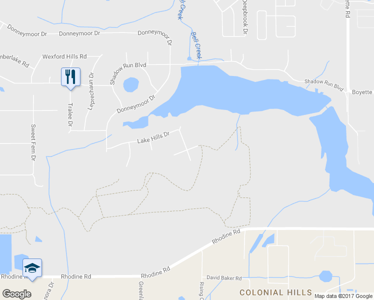 map of restaurants, bars, coffee shops, grocery stores, and more near 12701 Lake Hills Drive in Riverview