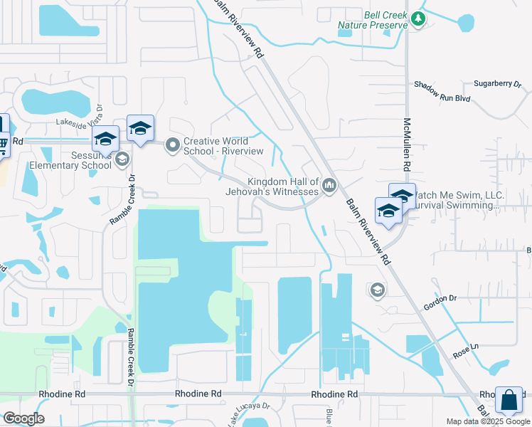 map of restaurants, bars, coffee shops, grocery stores, and more near 11603 Mountain Bay Drive in Riverview