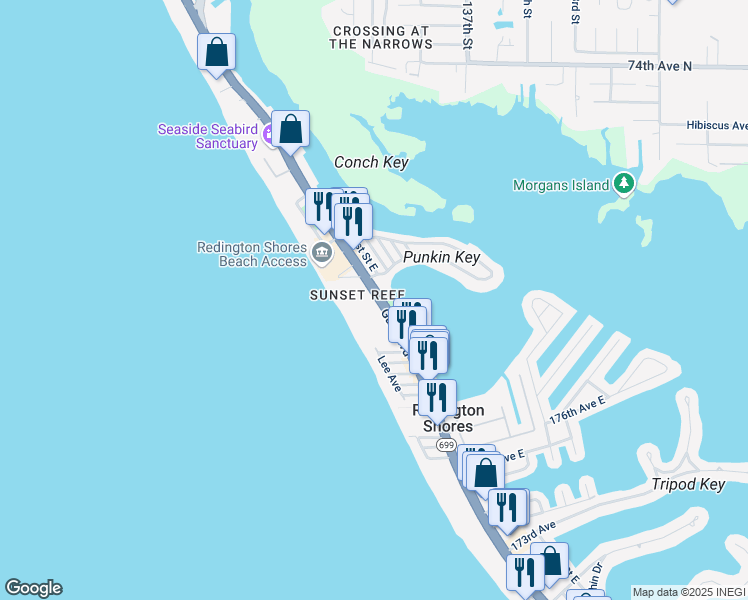 map of restaurants, bars, coffee shops, grocery stores, and more near 17960 Gulf Boulevard in Redington Shores