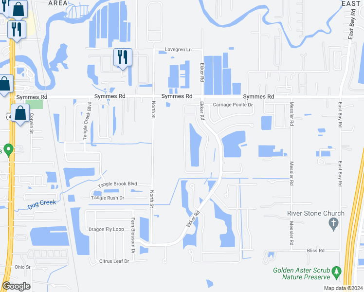 map of restaurants, bars, coffee shops, grocery stores, and more near 7940 Carriage Pointe Drive in Gibsonton