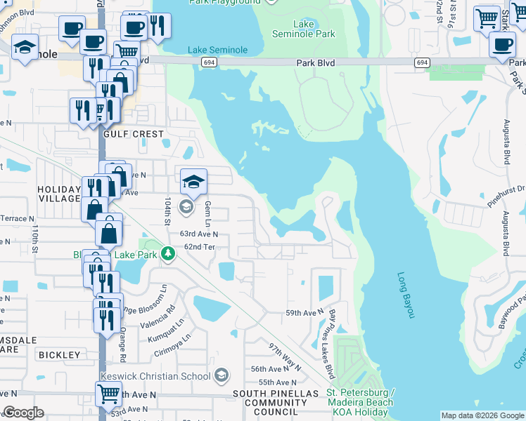 map of restaurants, bars, coffee shops, grocery stores, and more near 6465 99th Way North in St. Petersburg