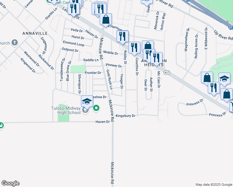map of restaurants, bars, coffee shops, grocery stores, and more near 2742 Mckinzie Road in Corpus Christi