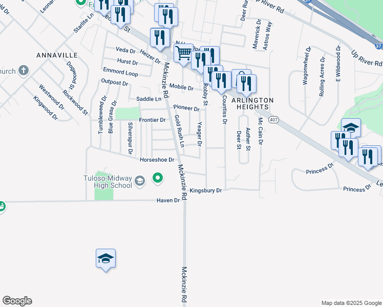 map of restaurants, bars, coffee shops, grocery stores, and more near 2742 Mckinzie Road in Corpus Christi