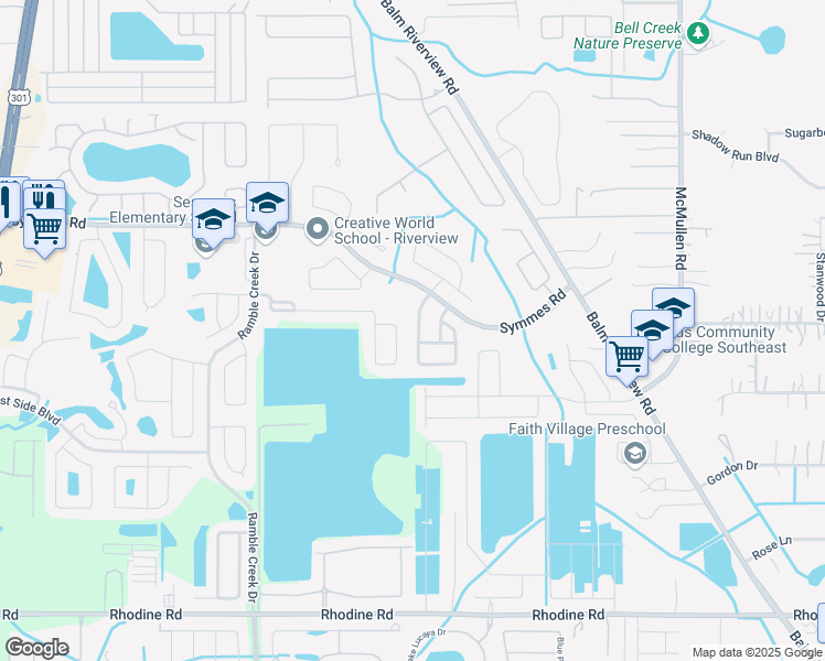 map of restaurants, bars, coffee shops, grocery stores, and more near 11419 Mountain Bay Drive in Riverview