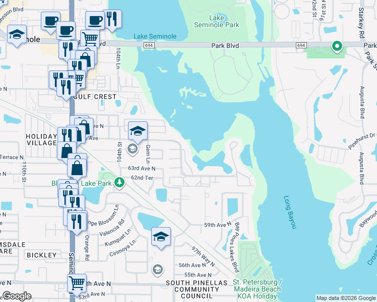 map of restaurants, bars, coffee shops, grocery stores, and more near 6465 99th Way North in St. Petersburg