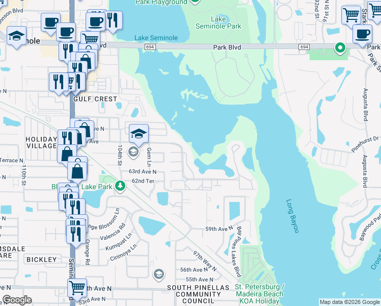 map of restaurants, bars, coffee shops, grocery stores, and more near 6465 99th Way North in St. Petersburg