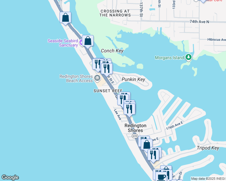 map of restaurants, bars, coffee shops, grocery stores, and more near Florida 699 in Redington Shores