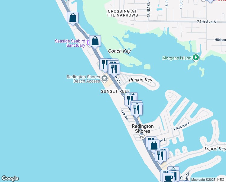 map of restaurants, bars, coffee shops, grocery stores, and more near 17960 Gulf Boulevard in Redington Shores