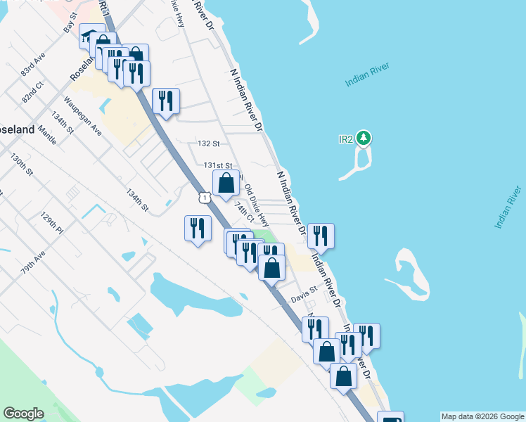map of restaurants, bars, coffee shops, grocery stores, and more near 7406 129th Street in Sebastian