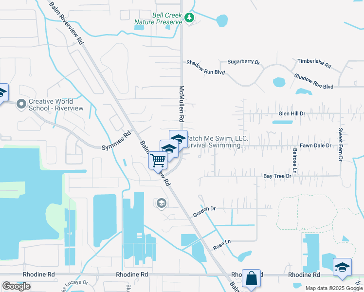 map of restaurants, bars, coffee shops, grocery stores, and more near McMullen Rd & Fawn Dale Dr in Riverview