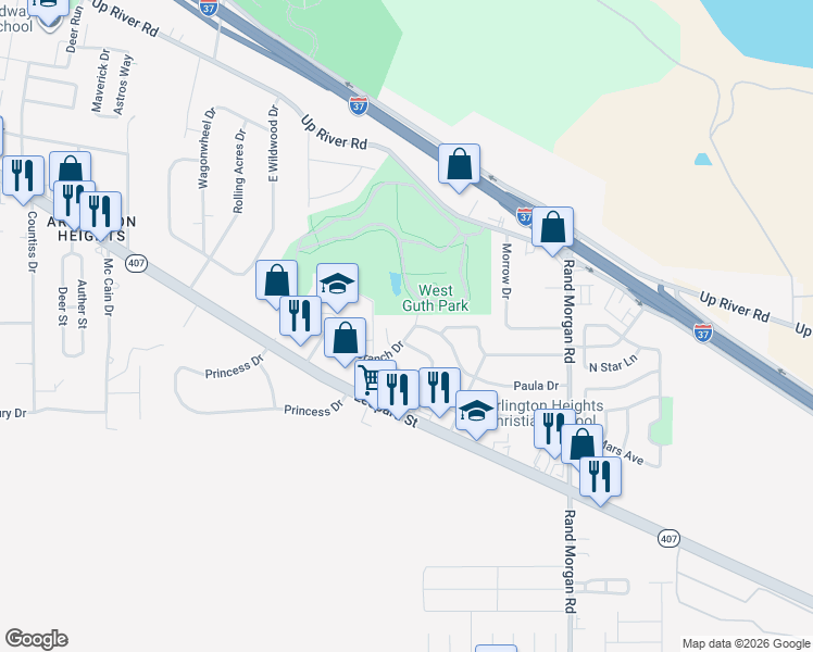 map of restaurants, bars, coffee shops, grocery stores, and more near 2650 Linn Street in Corpus Christi