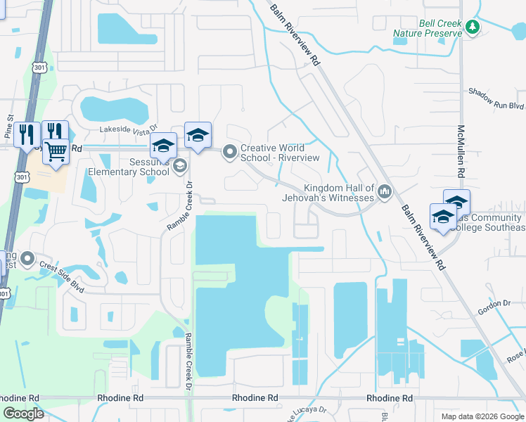 map of restaurants, bars, coffee shops, grocery stores, and more near 11331 Laurel Brook Court in Riverview