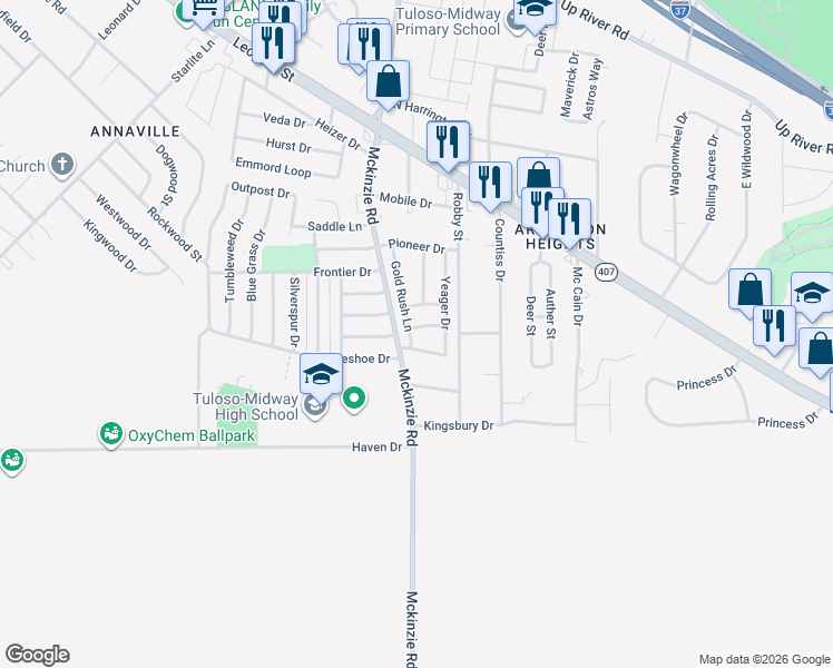map of restaurants, bars, coffee shops, grocery stores, and more near 2742 Mckinzie Road in Corpus Christi
