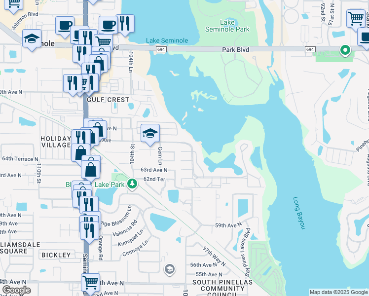 map of restaurants, bars, coffee shops, grocery stores, and more near 6600 100th Way North in St. Petersburg