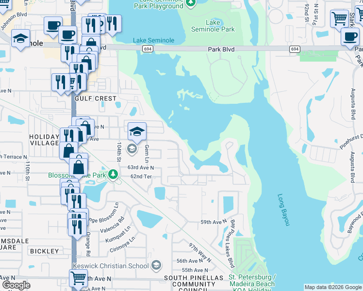 map of restaurants, bars, coffee shops, grocery stores, and more near 6465 99th Way North in St. Petersburg