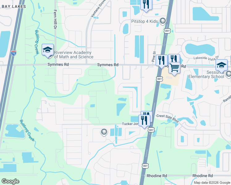 map of restaurants, bars, coffee shops, grocery stores, and more near 10508 Scenic Hollow Drive in Riverview