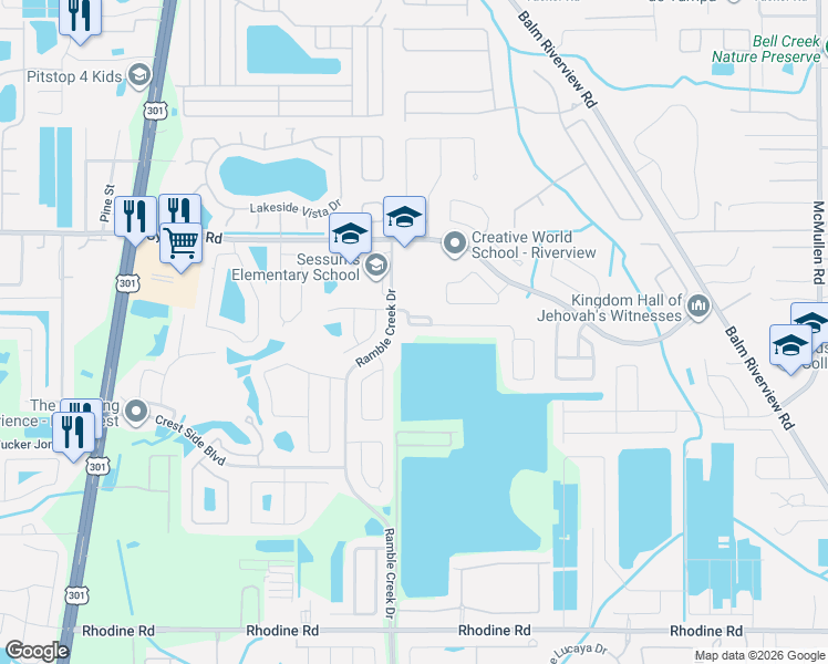 map of restaurants, bars, coffee shops, grocery stores, and more near 11218 Laurel Brook Court in Riverview