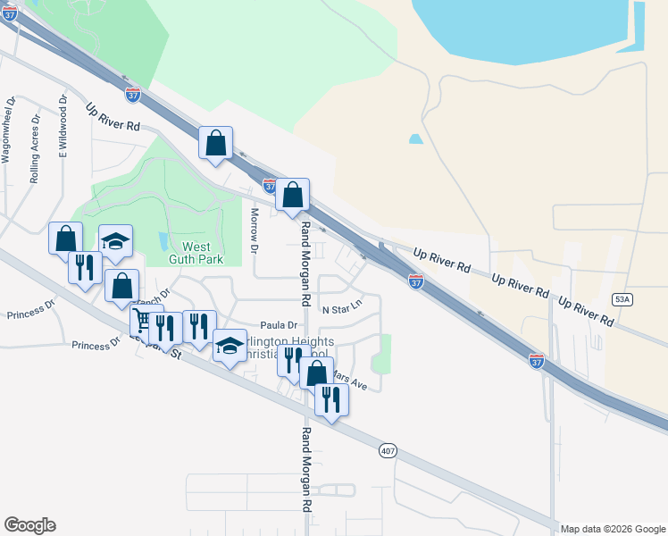 map of restaurants, bars, coffee shops, grocery stores, and more near 9318 Evening Star Lane in Corpus Christi