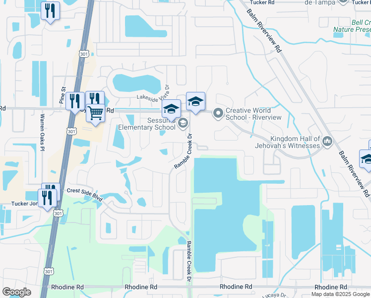 map of restaurants, bars, coffee shops, grocery stores, and more near 11606 Brookmore Way in Riverview