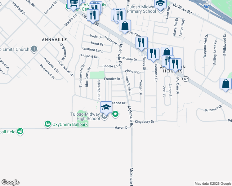map of restaurants, bars, coffee shops, grocery stores, and more near 10530 Bandera Drive in Corpus Christi