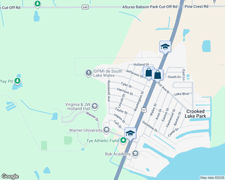 map of restaurants, bars, coffee shops, grocery stores, and more near 259 Harrison Street in Lake Wales