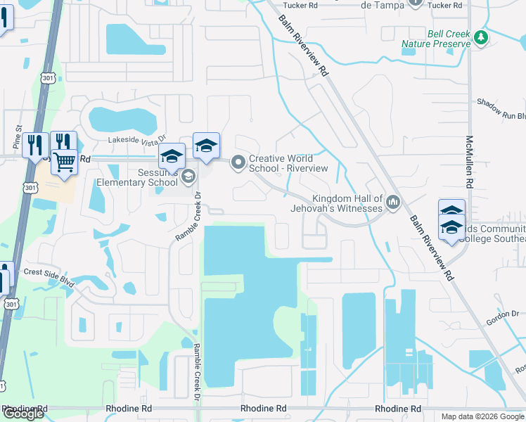 map of restaurants, bars, coffee shops, grocery stores, and more near 11326 Laurel Brook Court in Riverview