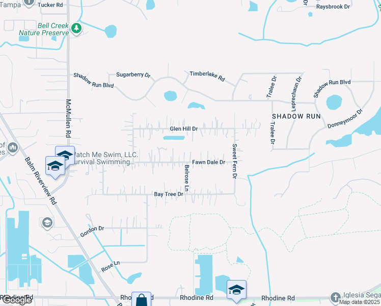 map of restaurants, bars, coffee shops, grocery stores, and more near 12102 Fawn Dale Drive in Riverview