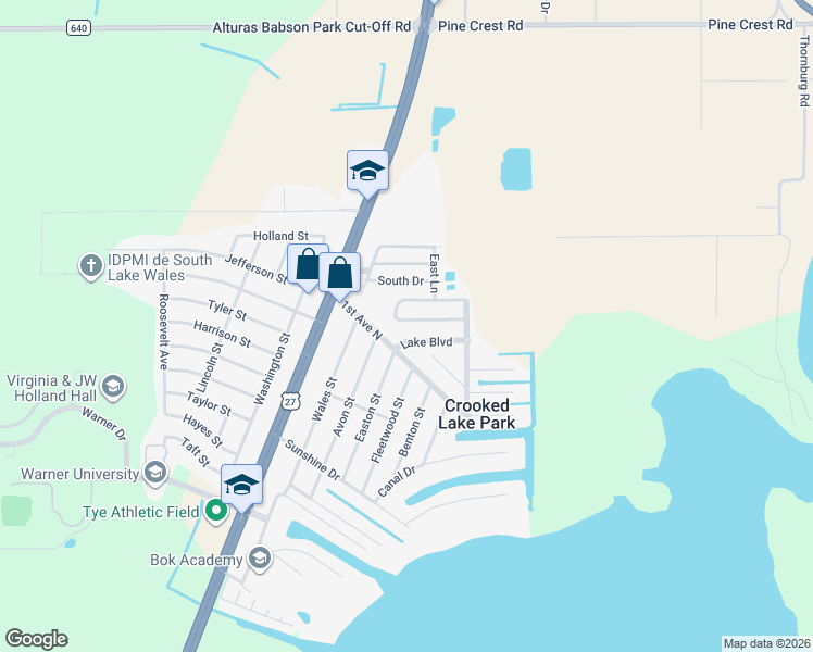 map of restaurants, bars, coffee shops, grocery stores, and more near 2 Caloosa Lake Circle South in Lake Wales