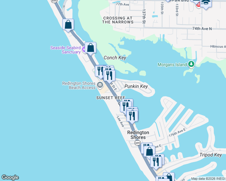 map of restaurants, bars, coffee shops, grocery stores, and more near 18100 Gulf Boulevard in Redington Shores